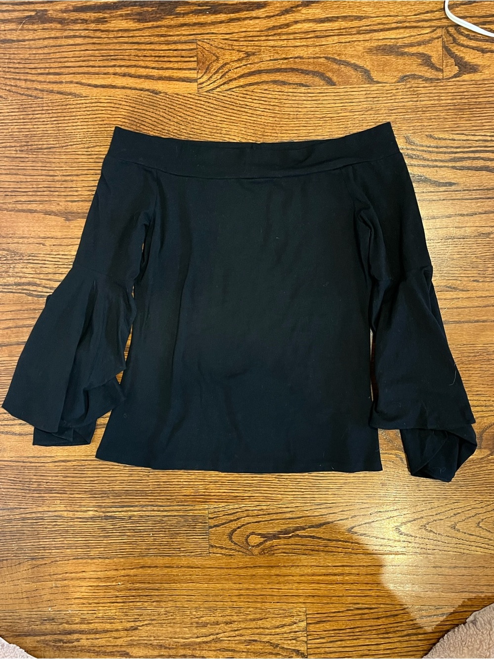 Black Off-Shoulder Ruffle-Sleeve Women's Shirt